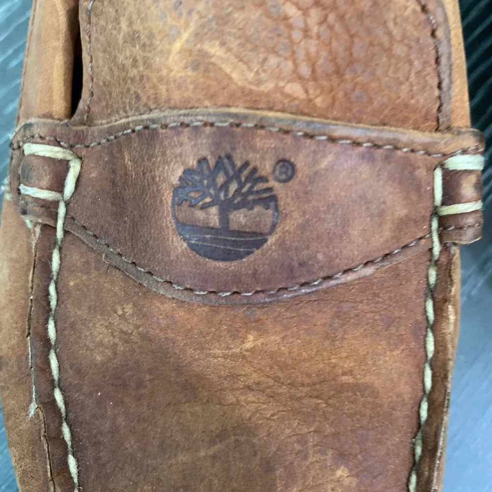 Timberland Brown Leather Nautical Boat Shoes Moc Toe Slip On Loafers 8M Preppy